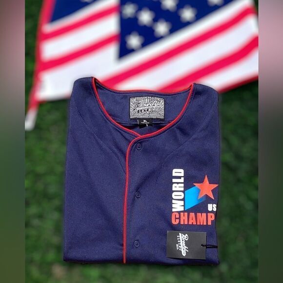 BROOKLYN CLOTH MFG.CO. NWT MENS WORLD CHAMPS USA ATHLETICS DEPT.#76 JERSEY SHIRT - Picture 1 of 10